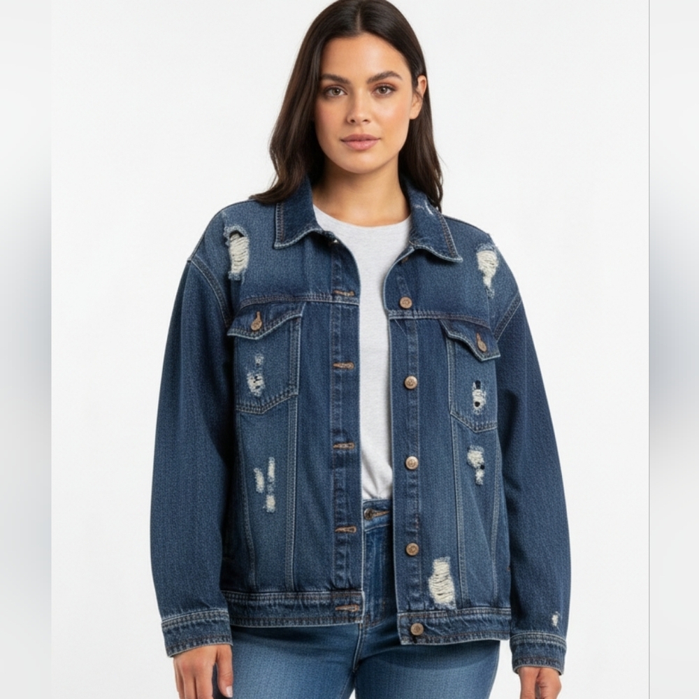 Celebrity Pink Distressed Boyfriend Large Denim Jacket